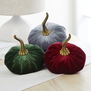 Large Velvet Pumpkins set of 3, luxury handmade velvet home decor for gift, fall mantel, Thanksgiving centerpiece, burgundy wedding accent