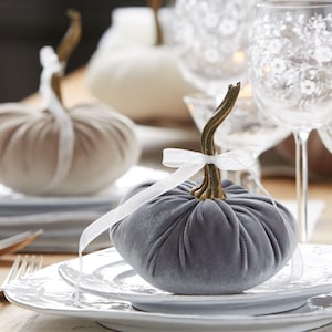 SMALL velvet pumpkins set of 4, lavender pumpkin decor, gray pumpkin plum decor, aesthetic bookshelf decor, white pumpkin centerpiece for image 4