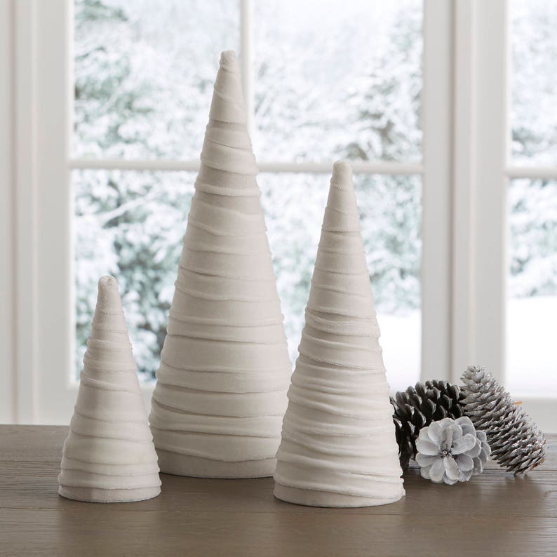 shabby chic mantle decor Velvet Trees Set of 3 Winter White Fall wedding centerpiece modern rustic wedding decor best selling item