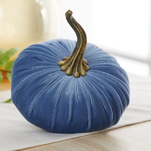 Large Velvet Pumpkin Slate Blue, wedding centerpiece, modern rustic decor, shabby chic mantle decor, farmhouse decor, best selling item