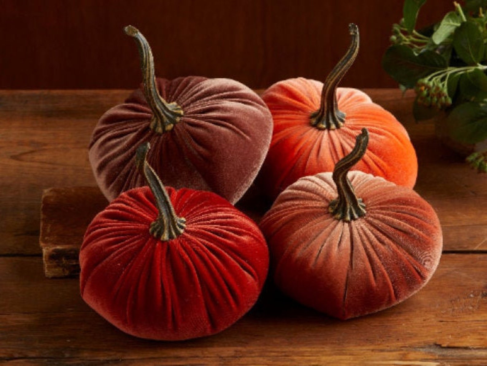 Small Velvet Pumpkins Set of 4 Rustic Home Decor Cozy Decor Etsy