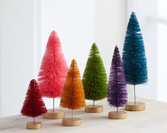 Bottle Brush Trees Set of 6 Rainbow Hand-Dyed, Neutral Home Decor, Wedding Decor, Holiday Centerpiece, Trending Home Decor, For the Table