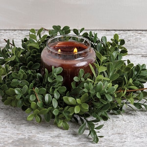 Boxwood Wreath, Candle Ring, Holiday Wall Decor, Rustic Door Wreath, Natural Wreath, Holiday Decor Wreath Outdoor, Faux Greenery