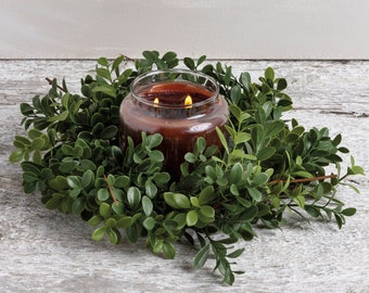 Boxwood Wreath, Candle Ring, Holiday Wall Decor, Rustic Door Wreath, Natural Wreath, Holiday Decor Wreath Outdoor, Faux Greenery