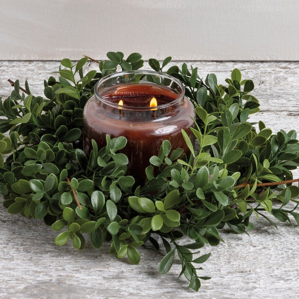 Boxwood Wreath, Candle Ring, Holiday Wall Decor, Rustic Door Wreath, Natural Wreath, Holiday Decor Wreath Outdoor, Faux Greenery,