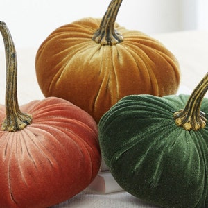 SMALL Velvet Pumpkins set of 3, trending home decor, modern rustic wedding decor, Thanksgiving decor, autumn tablescape, best selling items image 2