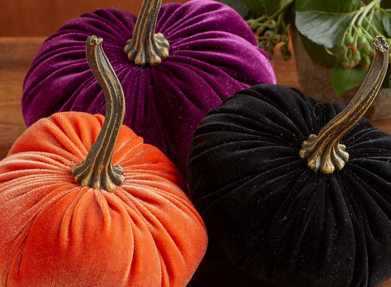 Small Velvet Pumpkins Set of 3 Halloween Decor Fall Home Etsy