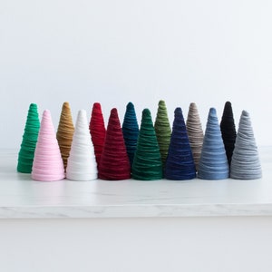 SMALL Single Velvet or Fabric Cones 6.5&quot; modern farmhouse decor, rustic mantle entryway decor, wedding centerpiece, Christmas tabletop tree