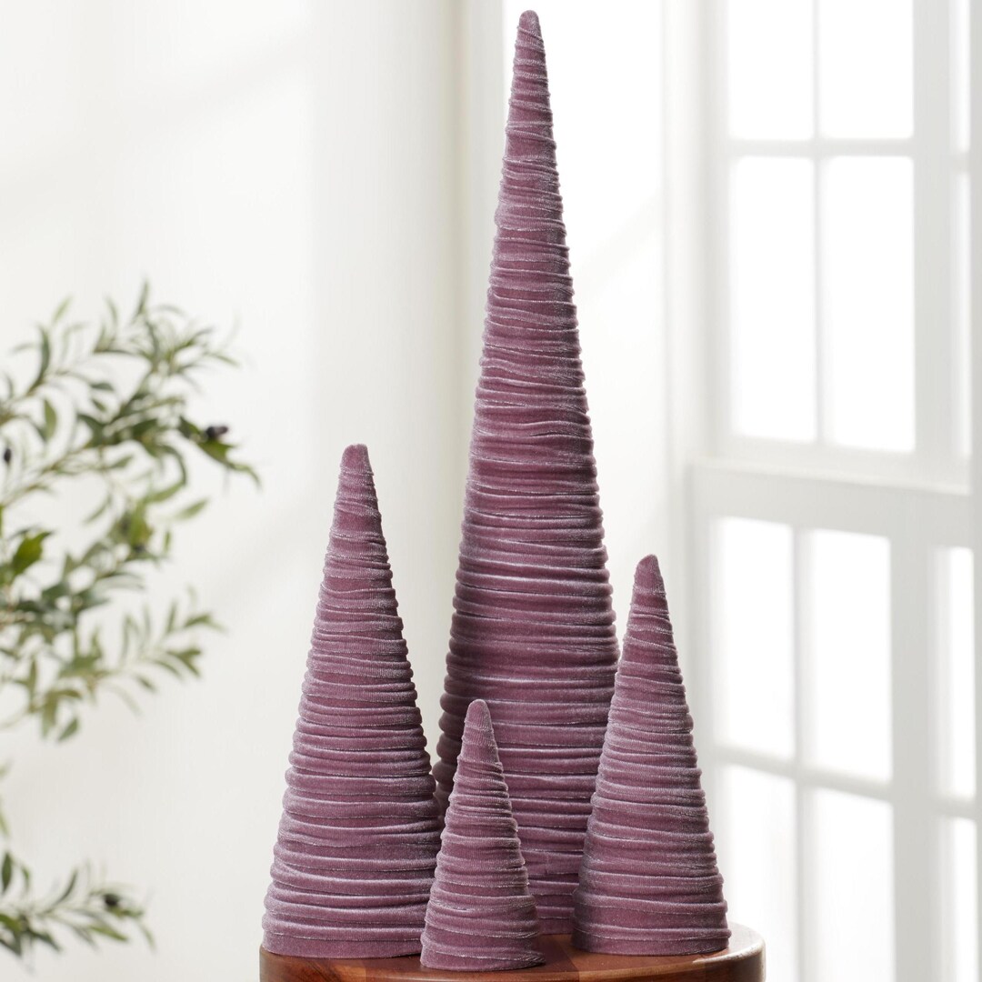 Mulberry Velvet Trees Set of 4, Cozy Purple Mantel Accent Decor ...