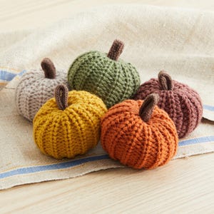 Knit pumpkins mini set of 5, hygge decor, cozy gifts for women, autumn bowl fillers fall farmhouse tier tray decor, decorative pumpkins for