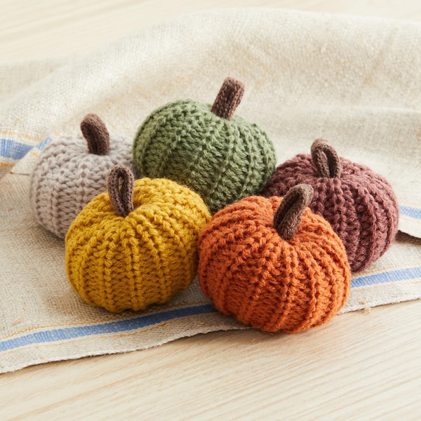 Knit pumpkins Thanksgiving decorations for table SET OF 5, mini pumpkin decor fall decor for bookshelf, fall hosting decor, autumn tiered