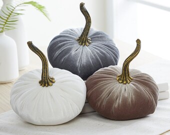 SMALL Velvet Pumpkins Set of 3, Fall wedding centerpiece, modern rustic farmhouse decor, mantel decor, Thanksgiving decor, best selling item
