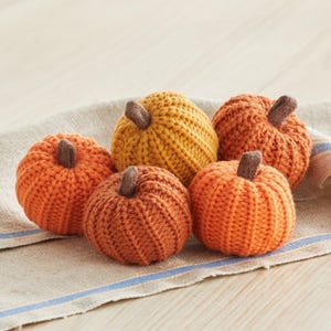 Knit pumpkins set of 5, mini pumpkin decor, orange pumpkin bowl fillers fall tiered tray decor set, autumn table decorations for Halloween