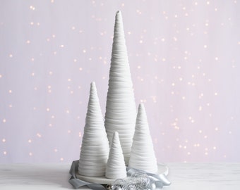 Light Ivory velvet cones set of 4, wedding centerpieces for tables elegant Valentines decorations for home, unique shelf accents, best