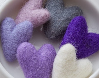 Mini Wool Hearts Set of Purple, Teen Room Decor, Gift for Friend, Bowl Filler, Bookshelf Decor, Gift for Her, Lavender