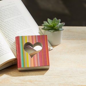 Heart bookshelf decor objects bookish gifts for women, cut book shapes, book gifts for book lovers, cute shelf decor, repurposed books image 5