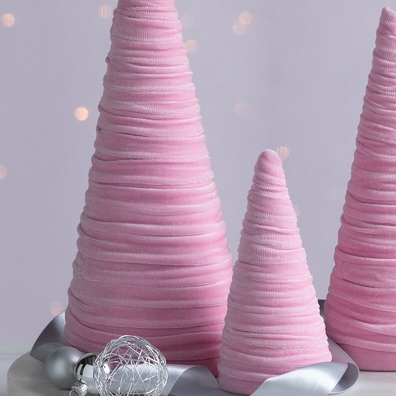Baby pink velvet cones set of 3, coquette room decor aesthetic room decor for girls, pastel pink home accessories for Mom, Mothers day gift image 7