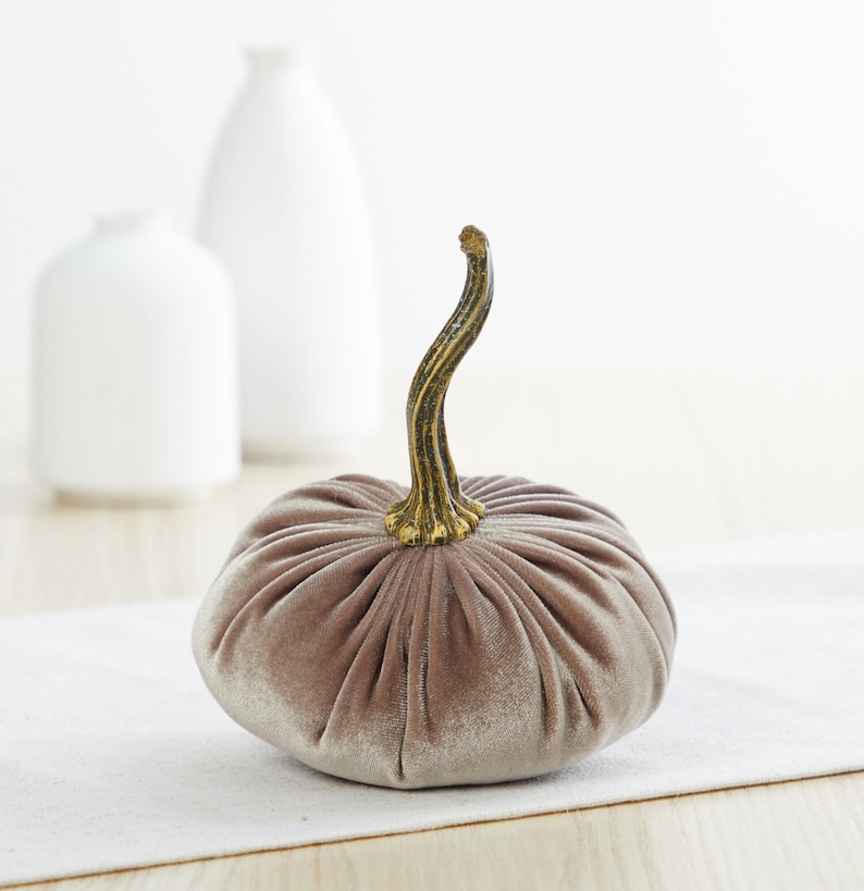 Small Taupe Velvet Pumpkin