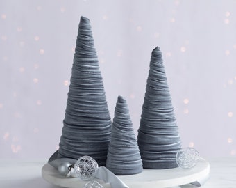 Gray velvet cones set of 3, everyday mantel décor, gray neutral accent, Christmas tablescape, wedding centerpiece, modern farmhouse, best