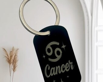 Personalized Zodiac Horoscope Sign Custom Message Engraved on Back  Steel Key Chain Gift