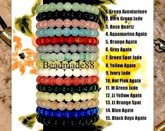 Gemstone Beaded Stretch Bracelet Round Beads 6.5" to 7.5"