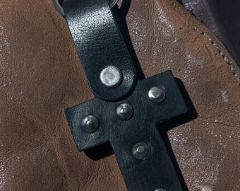 Custom made  Genuine Leather black studded leather cross key holder