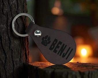 Personalized Leather Puppy Keychain, Backpack or Luggage tag  Name Initials Monogram