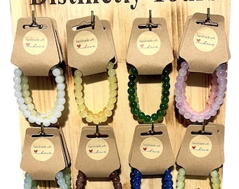 Handmade Gemstone Beaded Stretch Bracelet Round Beads 6.5" to 7"