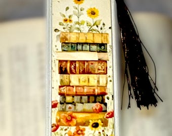 This is a vintage-style bookmark featuring a watercolor-inspired botanical design and a coordinating tassel.