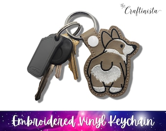 Corgi Bum Keychain, Embroidered Keychain, Animal Key Ring, Dog Lover Gift, Corgi Bag Tag, Cute Key Chain, Dog Key Fob, Embroidery Gift