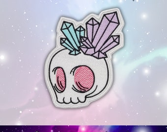 Crystal Skull Iron On Patch, Skull Patch, Gemstone Patch, Amethyst Patch,  Cute Patch, Kawaii Skull Iron On Patch, New Age Gifts, Fun Gift