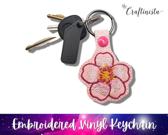 TheCraftinista Cherry Blossom Embroidered Keychain