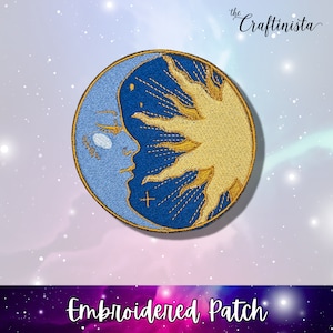 Moon and Sun Patch, Celestial Patch, Embroidered Patch, Iron On Patch, Celestial Gifts, Witchy Gift, Sun and Moon Patch, Space Patch,