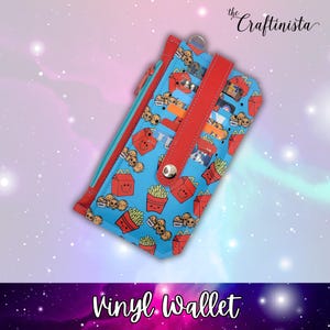 Portefeuille fin Nugs & Fries, portefeuille sac à main, portefeuille minimaliste, portefeuille à fermeture éclair, portefeuille avec bracelet, portefeuille 6 emplacements pour cartes, portefeuille en vinyle coloré