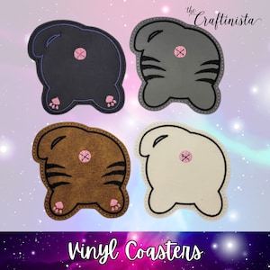 Cat Butt Vinyl Coaster, Cat Coaster, Cat Decor, Cat Lover Gift, Unique Home Decor, Cat Desk Accessories, Custom Cat Gift, Cat Butt Gift