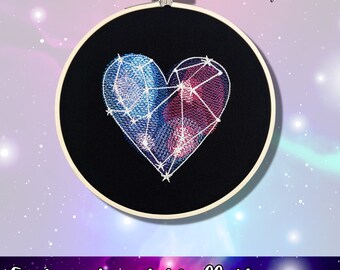 Galaxy Heart Embroidered Wall Hanging, Embroidered Hoop Art, Thread Art, Handmade décor, Modern Wall Art, Housewarming Gift, Wall Décor