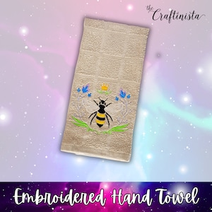 Queen Bee Floral Tea Towel, Embroidered Custom Towel, Snarky Embroidery, Canada Kitchen Decor, Housewarming Gift, Cute Hand Towel,