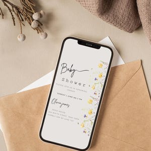 Wildflower Baby Shower Digital Evite Template, Electronic Baby Shower Invitation, Boho Baby Shower Digital Invite, Text Evite Editable