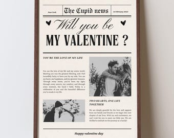 Valentines Day Newspaper Template, Editable Valentines Cupid Newspaper, Custom Valentines Day Gift Idea, Printable Will You Be My Valentine
