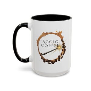 Accio Coffee Mug – Funny Wizard Gift, Magical Coffee Cup with Wand Design, Cute Ceramic Tea Mug for Fans