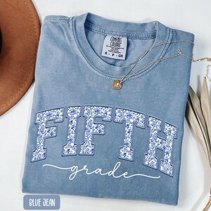 Comfort Colors® Fifth Grade Teacher Shirt, Back to School 5th Grade Tee, Teacher Appreciation Gift, Elementary School T Shirt, Toile de Jouy