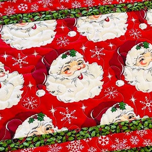 40 Inch Handmade Christmas Santa Table Runner,Holiday Runner,Quilted Christmas Runner/Christmas Center Piece Runner, Santa Claus Table Linen