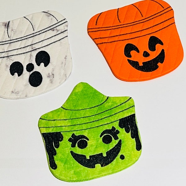 Halloween Pail Coasters/Halloween Pail Mug Rug/Boo Bucket/Boo Bucket Coaster/Boo Bucket Mug Rug/Desk Accessory/Halloween Mug Rug/Coasters