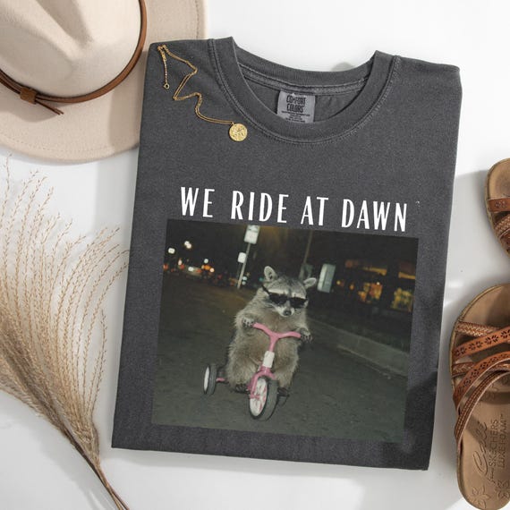 We Ride at Dawn Shirt, Funny Racoon Shirt, Chaotic Shirt, Adult Humor Shirt
