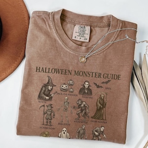 Comfort Colors® Halloween Monster Guide Shirt, Monster Lover Shirt, 90&#39;s Monster Guide, Retro Vintage Monster Shirt, Y2k Monster Halloween