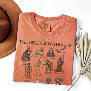 Comfort Colors® Halloween Monster Guide Shirt, Monster Lover Shirt, 90&#39;s Monster Guide, Retro Vintage Monster Shirt, Y2k Monster Halloween
