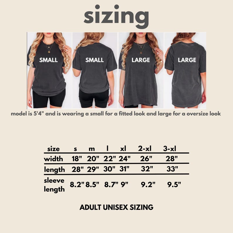 K&ouml;nnte beinhalten: Gr&ouml;&szlig;entabelle f&uuml;r Unisex-T-Shirts f&uuml;r Erwachsene. Die Tabelle zeigt Ma&szlig;e in cm f&uuml;r die Gr&ouml;&szlig;en S bis 3XL, einschlie&szlig;lich Breite, L&auml;nge und &Auml;rmell&auml;nge. Das Wort "sizing" steht oben.