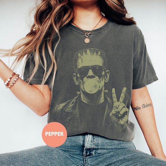 Frankenstein Shirt, Frankenstein Bubble Gum Shirt, Peace Sign Frankenstein Shirt, Vintage Frankenstein Shirt