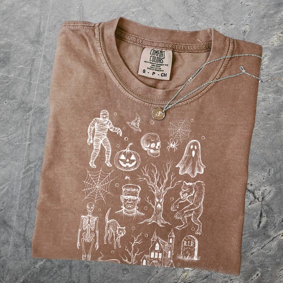 Halloween 90s Vintage Style Tshirt, Retro Comfort Colors® Y2k Halloween Shirt, Line Art Halloween, Halloween Monster Shirt, Monster Mash Tee