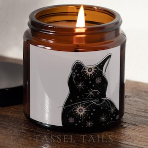 Cosmic Cat Candle: Hand-Poured Coconut Apricot Wax, Mystical Home Decor